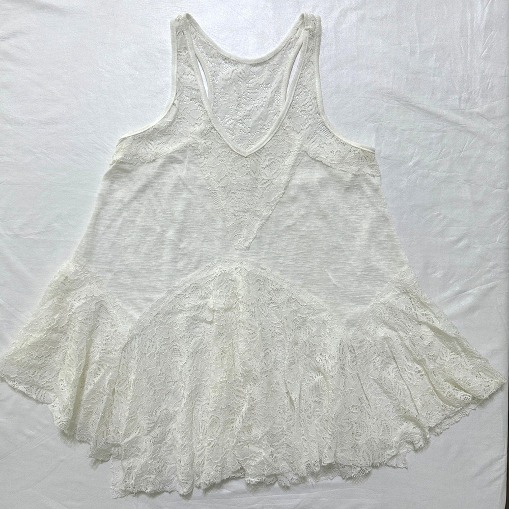 Free People Womens Lace Trim Babydoll Tank Top S White Boho Fairycore Etherial